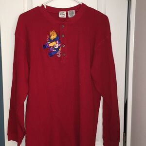 Vtg red Thermal Winnie the Pooh Piglet Ski shirt